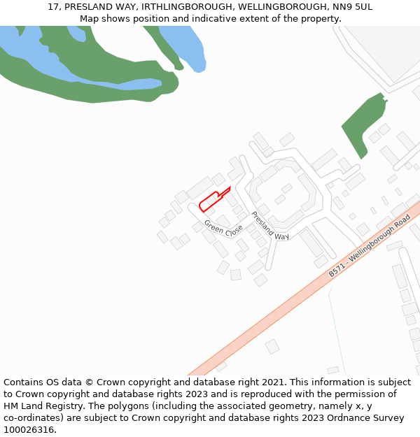 17, PRESLAND WAY, IRTHLINGBOROUGH, WELLINGBOROUGH, NN9 5UL: Location map and indicative extent of plot