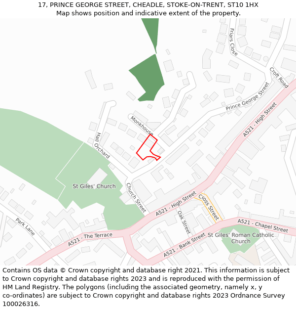 17, PRINCE GEORGE STREET, CHEADLE, STOKE-ON-TRENT, ST10 1HX: Location map and indicative extent of plot