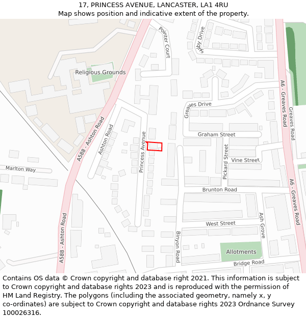 17, PRINCESS AVENUE, LANCASTER, LA1 4RU: Location map and indicative extent of plot