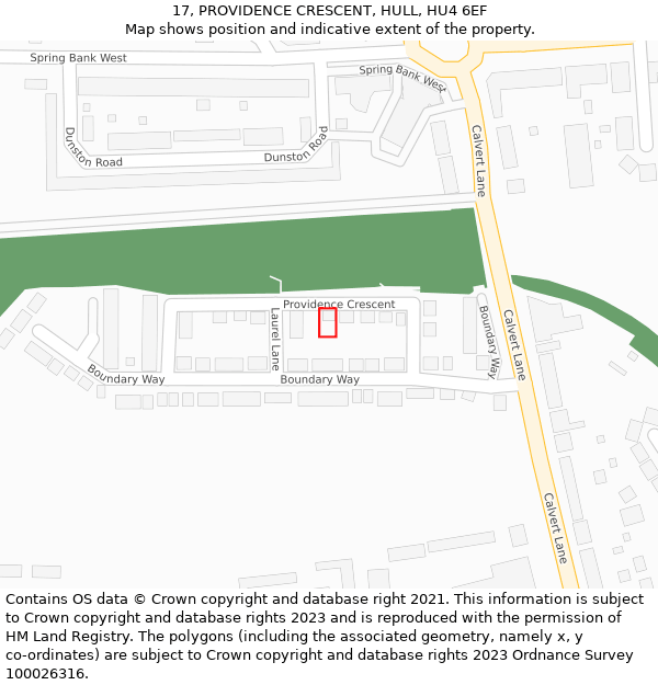 17, PROVIDENCE CRESCENT, HULL, HU4 6EF: Location map and indicative extent of plot