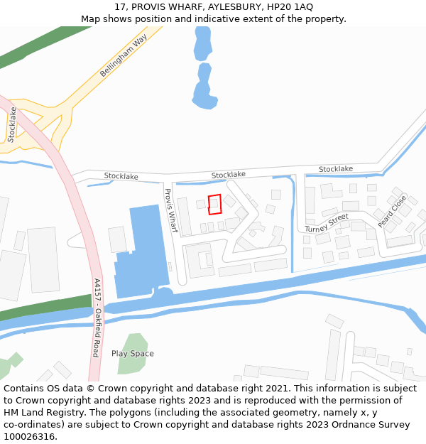 17, PROVIS WHARF, AYLESBURY, HP20 1AQ: Location map and indicative extent of plot