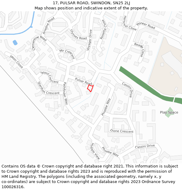 17, PULSAR ROAD, SWINDON, SN25 2LJ: Location map and indicative extent of plot