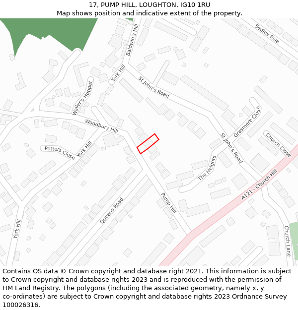 17, PUMP HILL, LOUGHTON, IG10 1RU: Location map and indicative extent of plot