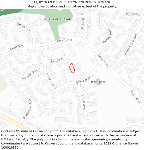 17, PYTMAN DRIVE, SUTTON COLDFIELD, B76 1GU: Location map and indicative extent of plot