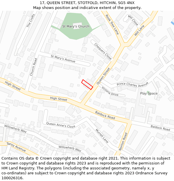 17, QUEEN STREET, STOTFOLD, HITCHIN, SG5 4NX: Location map and indicative extent of plot