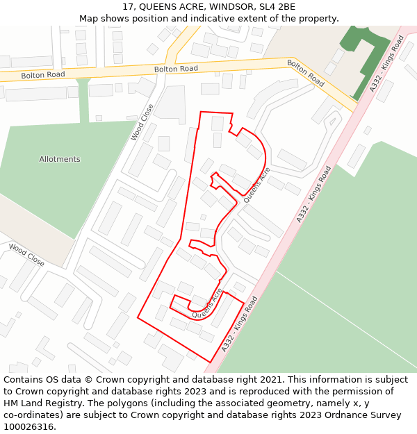 17, QUEENS ACRE, WINDSOR, SL4 2BE: Location map and indicative extent of plot