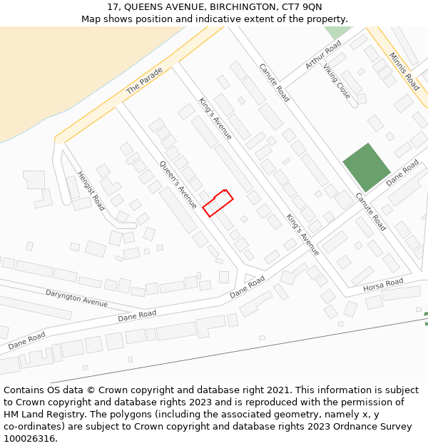 17, QUEENS AVENUE, BIRCHINGTON, CT7 9QN: Location map and indicative extent of plot