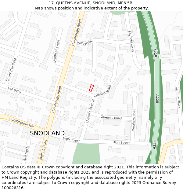 17, QUEENS AVENUE, SNODLAND, ME6 5BL: Location map and indicative extent of plot