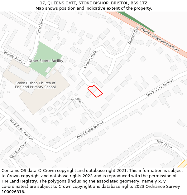 17, QUEENS GATE, STOKE BISHOP, BRISTOL, BS9 1TZ: Location map and indicative extent of plot