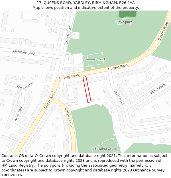17, QUEENS ROAD, YARDLEY, BIRMINGHAM, B26 2AA: Location map and indicative extent of plot