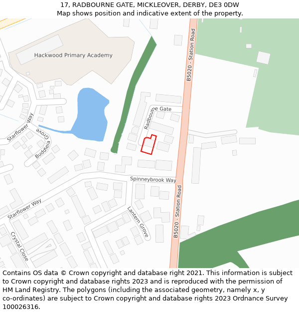 17, RADBOURNE GATE, MICKLEOVER, DERBY, DE3 0DW: Location map and indicative extent of plot