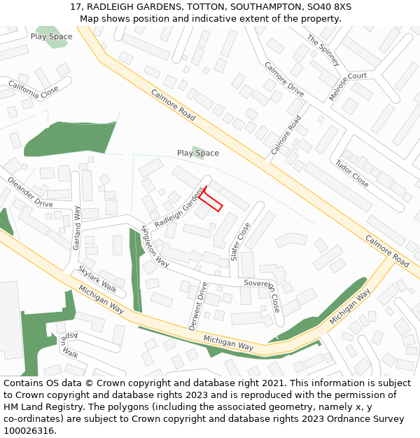 17, RADLEIGH GARDENS, TOTTON, SOUTHAMPTON, SO40 8XS: Location map and indicative extent of plot