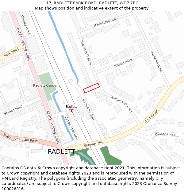 17, RADLETT PARK ROAD, RADLETT, WD7 7BG: Location map and indicative extent of plot