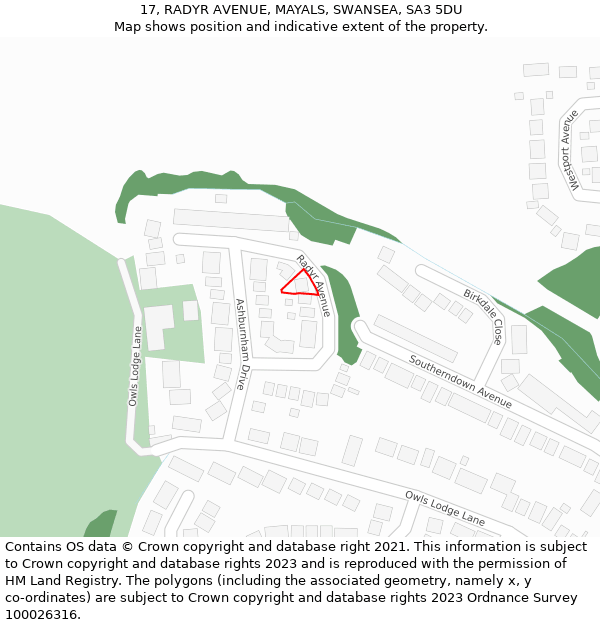 17, RADYR AVENUE, MAYALS, SWANSEA, SA3 5DU: Location map and indicative extent of plot