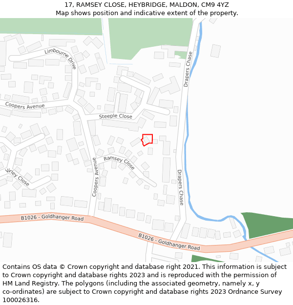 17, RAMSEY CLOSE, HEYBRIDGE, MALDON, CM9 4YZ: Location map and indicative extent of plot