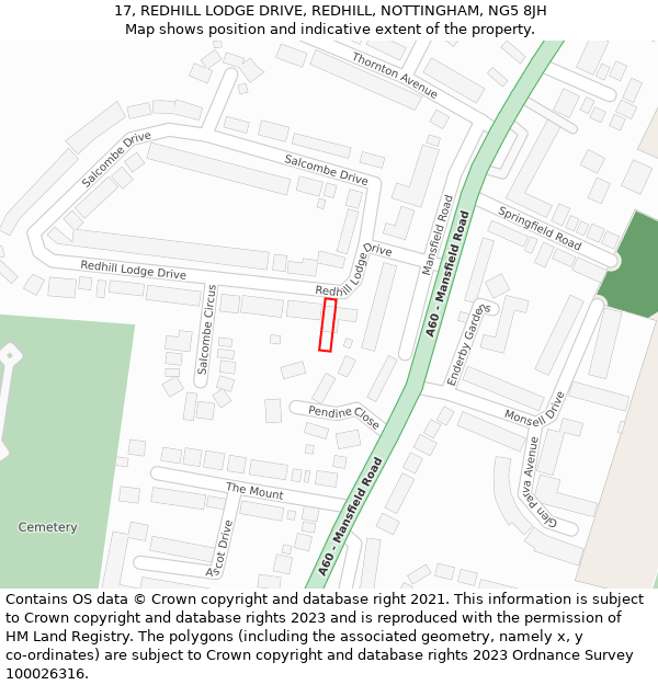 17, REDHILL LODGE DRIVE, REDHILL, NOTTINGHAM, NG5 8JH: Location map and indicative extent of plot