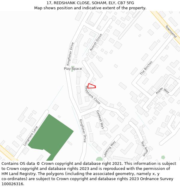 17, REDSHANK CLOSE, SOHAM, ELY, CB7 5FG: Location map and indicative extent of plot