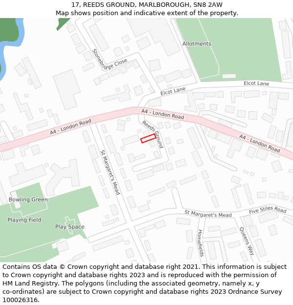 17, REEDS GROUND, MARLBOROUGH, SN8 2AW: Location map and indicative extent of plot