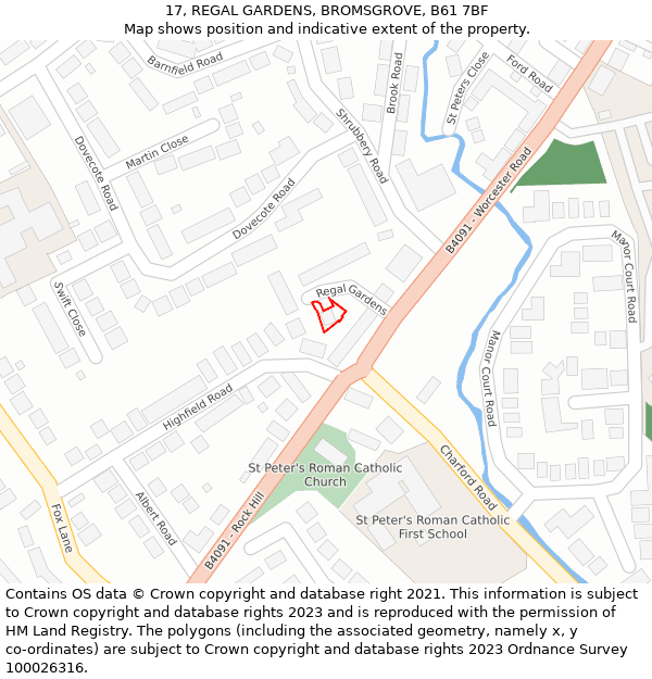 17, REGAL GARDENS, BROMSGROVE, B61 7BF: Location map and indicative extent of plot