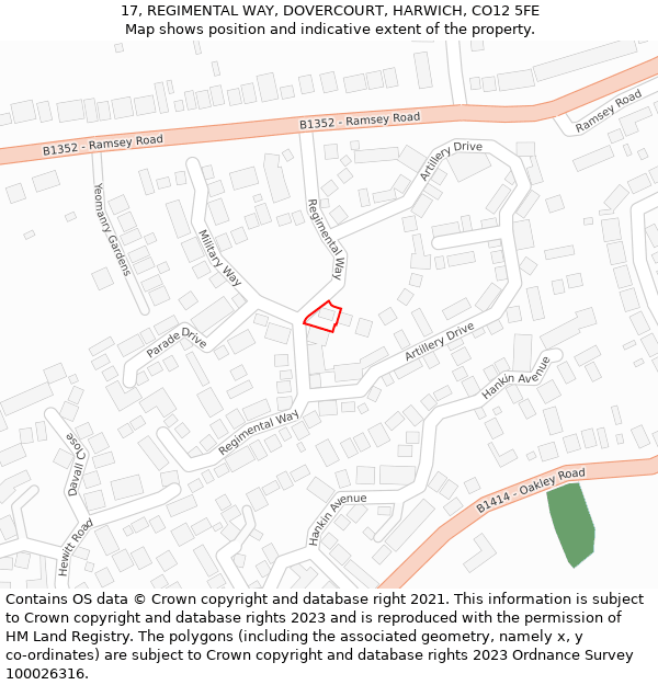 17, REGIMENTAL WAY, DOVERCOURT, HARWICH, CO12 5FE: Location map and indicative extent of plot