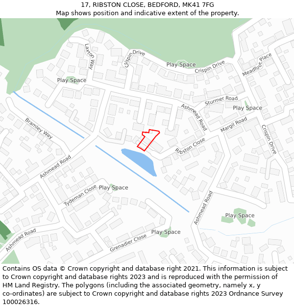 17, RIBSTON CLOSE, BEDFORD, MK41 7FG: Location map and indicative extent of plot