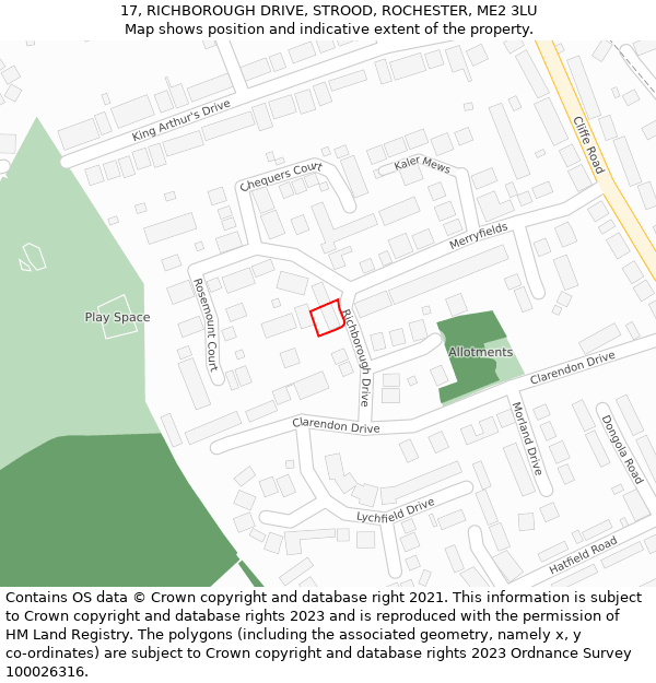 17, RICHBOROUGH DRIVE, STROOD, ROCHESTER, ME2 3LU: Location map and indicative extent of plot