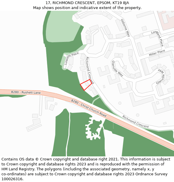 17, RICHMOND CRESCENT, EPSOM, KT19 8JA: Location map and indicative extent of plot