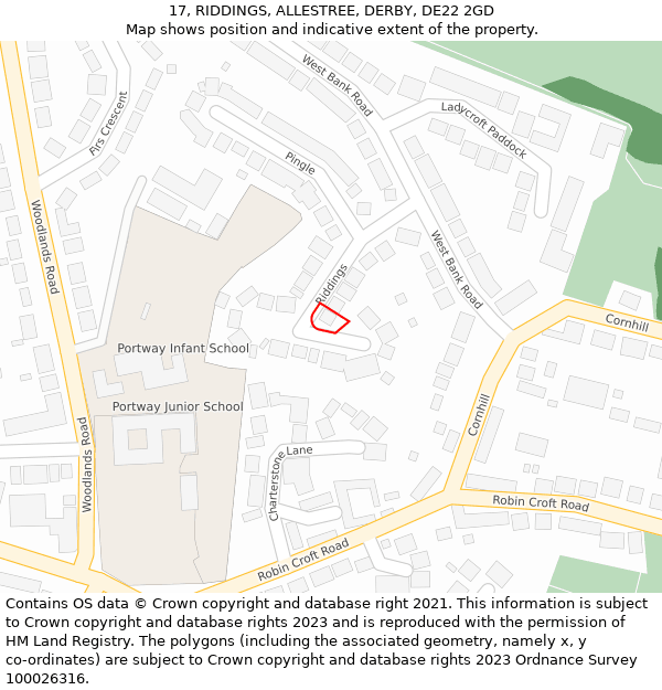 17, RIDDINGS, ALLESTREE, DERBY, DE22 2GD: Location map and indicative extent of plot