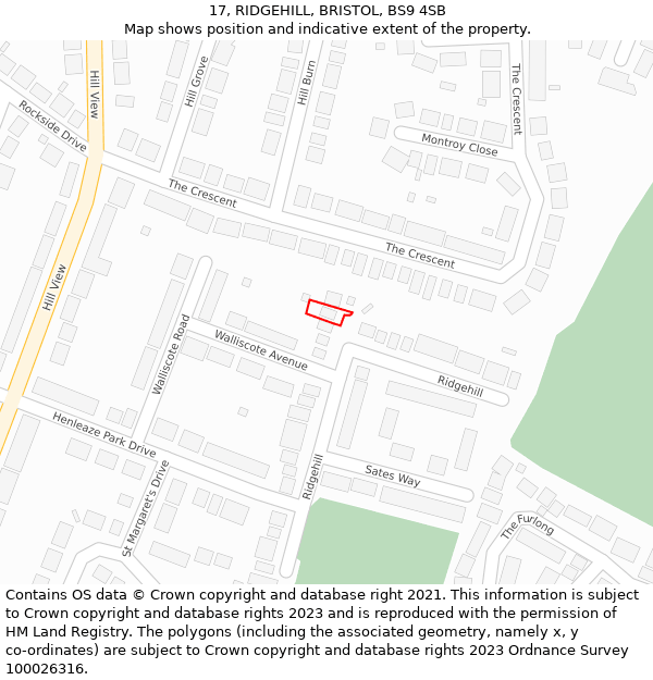 17, RIDGEHILL, BRISTOL, BS9 4SB: Location map and indicative extent of plot