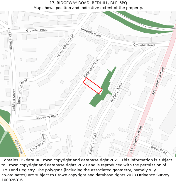 17, RIDGEWAY ROAD, REDHILL, RH1 6PQ: Location map and indicative extent of plot