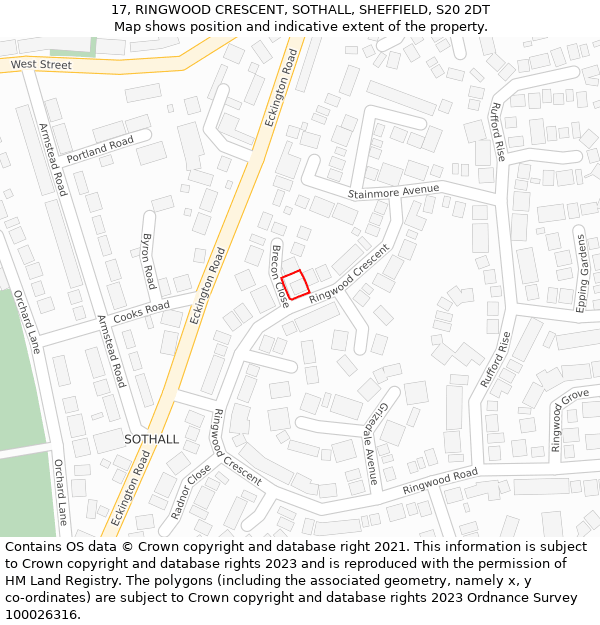 17, RINGWOOD CRESCENT, SOTHALL, SHEFFIELD, S20 2DT: Location map and indicative extent of plot