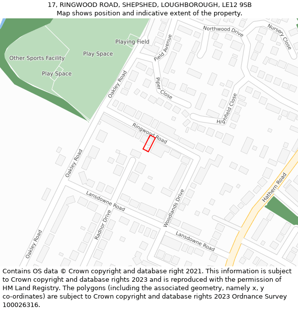 17, RINGWOOD ROAD, SHEPSHED, LOUGHBOROUGH, LE12 9SB: Location map and indicative extent of plot