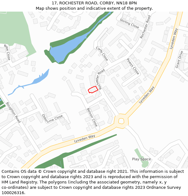 17, ROCHESTER ROAD, CORBY, NN18 8PN: Location map and indicative extent of plot