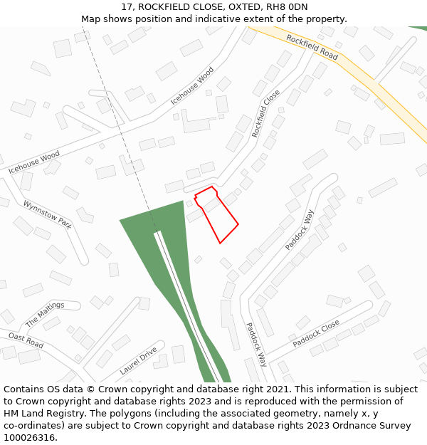 17, ROCKFIELD CLOSE, OXTED, RH8 0DN: Location map and indicative extent of plot