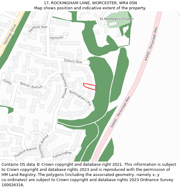 17, ROCKINGHAM LANE, WORCESTER, WR4 0SN: Location map and indicative extent of plot