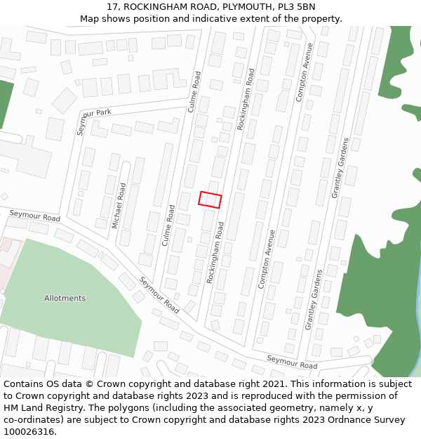 17, ROCKINGHAM ROAD, PLYMOUTH, PL3 5BN: Location map and indicative extent of plot