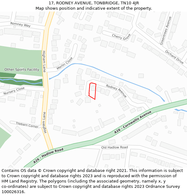 17, RODNEY AVENUE, TONBRIDGE, TN10 4JR: Location map and indicative extent of plot