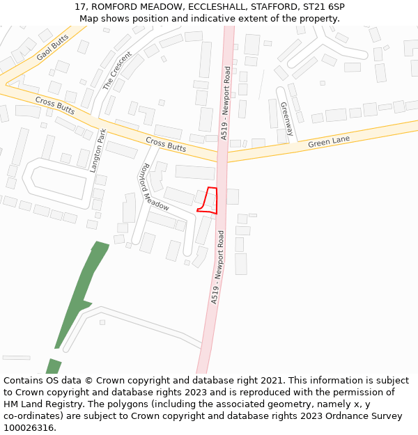 17, ROMFORD MEADOW, ECCLESHALL, STAFFORD, ST21 6SP: Location map and indicative extent of plot