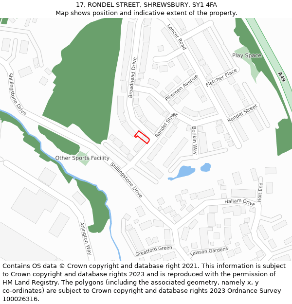 17, RONDEL STREET, SHREWSBURY, SY1 4FA: Location map and indicative extent of plot