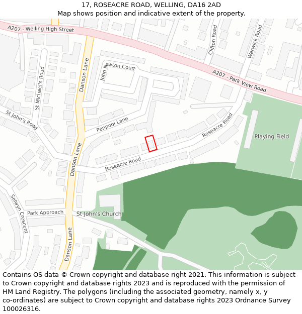 17, ROSEACRE ROAD, WELLING, DA16 2AD: Location map and indicative extent of plot