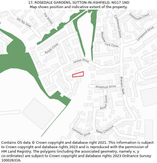 17, ROSEDALE GARDENS, SUTTON-IN-ASHFIELD, NG17 1ND: Location map and indicative extent of plot