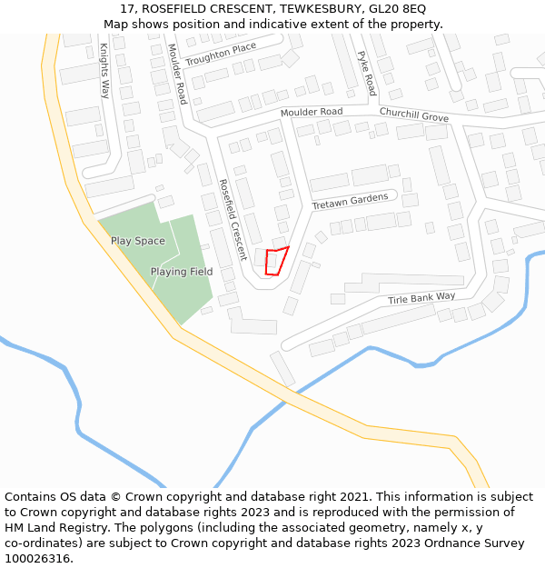 17, ROSEFIELD CRESCENT, TEWKESBURY, GL20 8EQ: Location map and indicative extent of plot