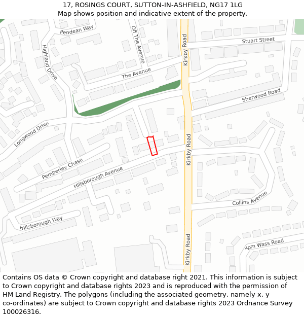 17, ROSINGS COURT, SUTTON-IN-ASHFIELD, NG17 1LG: Location map and indicative extent of plot