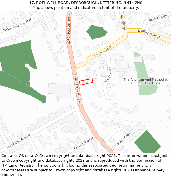 17, ROTHWELL ROAD, DESBOROUGH, KETTERING, NN14 2NS: Location map and indicative extent of plot