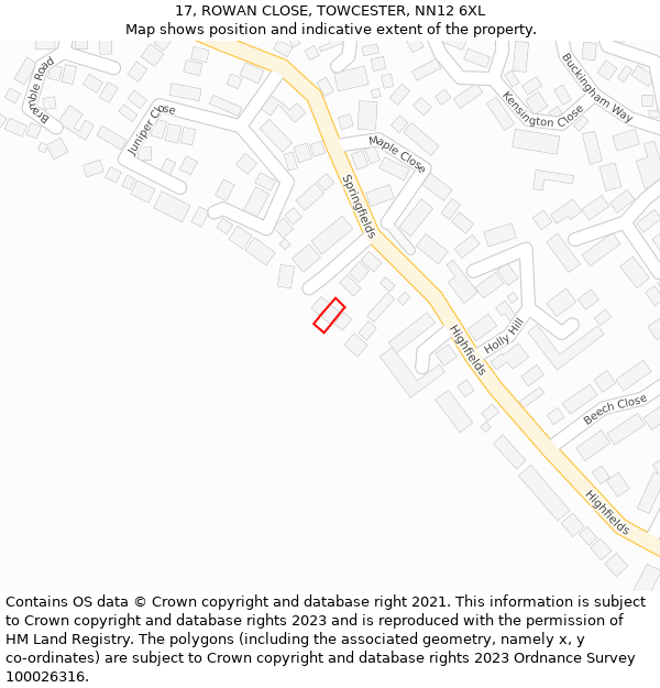 17, ROWAN CLOSE, TOWCESTER, NN12 6XL: Location map and indicative extent of plot