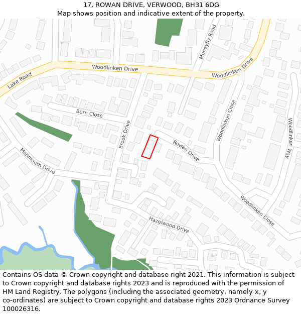 17, ROWAN DRIVE, VERWOOD, BH31 6DG: Location map and indicative extent of plot