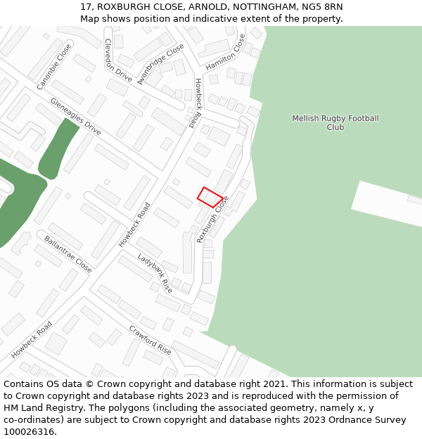 17, ROXBURGH CLOSE, ARNOLD, NOTTINGHAM, NG5 8RN: Location map and indicative extent of plot