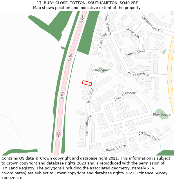 17, RUBY CLOSE, TOTTON, SOUTHAMPTON, SO40 2BF: Location map and indicative extent of plot