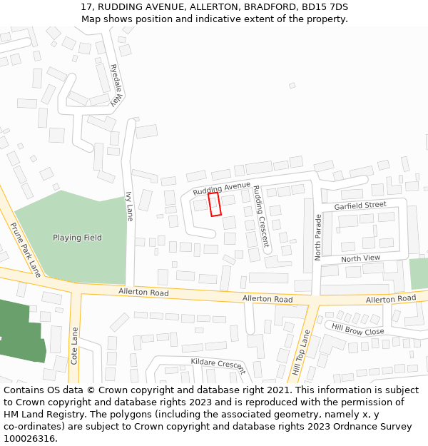 17, RUDDING AVENUE, ALLERTON, BRADFORD, BD15 7DS: Location map and indicative extent of plot