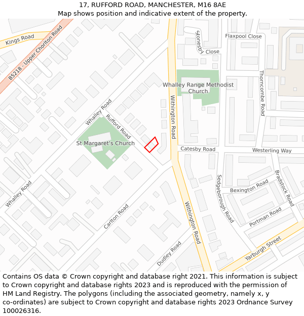 17, RUFFORD ROAD, MANCHESTER, M16 8AE: Location map and indicative extent of plot